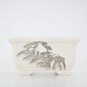 【瀬戸焼】【盆栽鉢】磁器 山水画 隅入り 3.5号
