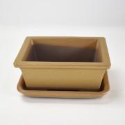 【萬古焼】黄4.5号長角切足　受け皿付き