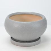 モダン丸玉鉢 受け皿付き グレー 5号 幅15.5cm×高さ8.5cm