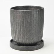 モダン丸深鉢 立筋 受け皿付き ブラック 5号 幅14cm×高さ15.5cm