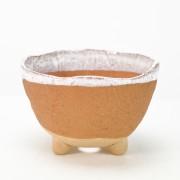 信楽焼 椀型三ツ足 手造り鉢 4号 橙 幅11cm×高さ7.5cm