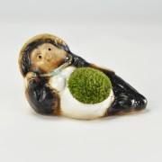 信楽焼福たぬきの苔盆栽 寝たぬき