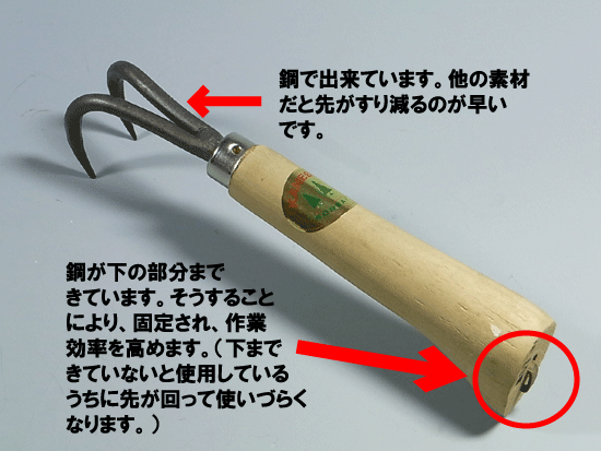 根捌き　(根掻き)　兼進作　2本爪　大　210mm