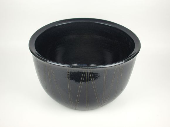 睡蓮鉢 めだか鉢 黒楕円立線水鉢 12号サイズ