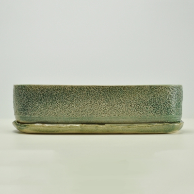 小判切立鉢9号 オリベ【受け皿付き】鉢幅25cm×奥行8.5cm×高さ7cm