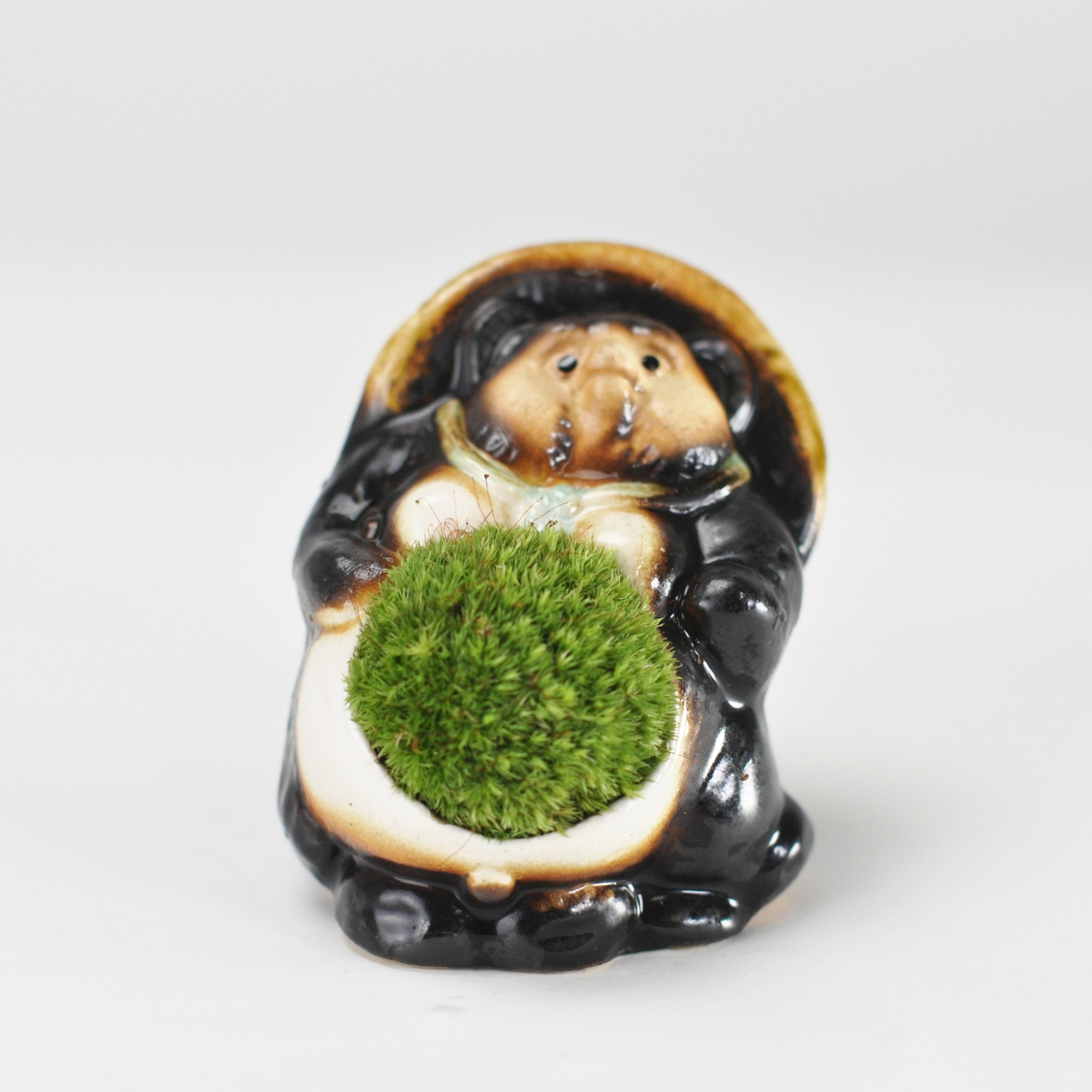 信楽焼福たぬきの苔盆栽 オス